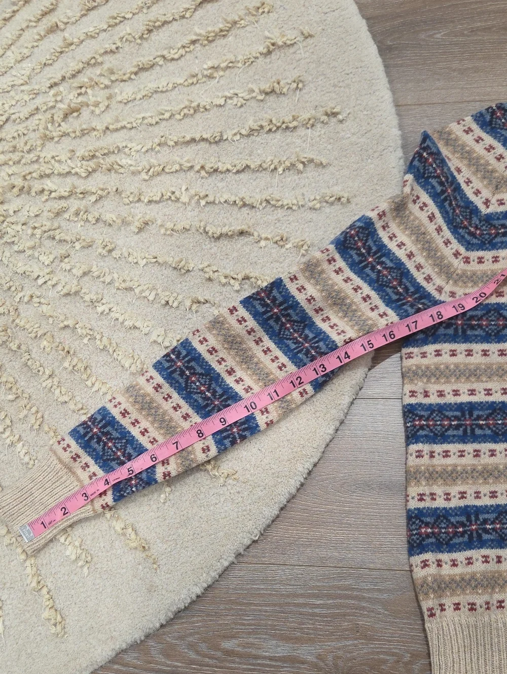 J. Crew Cream Crewneck Sweater with Blue Fair Isle Pattern